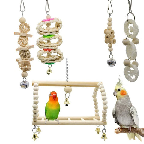 8PCS Bird Toy Set Chew Proof Bird Supplies Small Bird Toys Cloud Ladder Swing Parrot Toys Cage Accessories