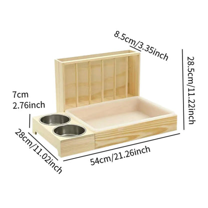 Rabbit Hay Feeder with Litter Box,Hay Holder with Bowls Less Waste Wood Bunny Hay Feeder for Guinea Pig Bunny Small Animals