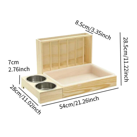 Rabbit Hay Feeder with Litter Box,Hay Holder with Bowls Less Waste Wood Bunny Hay Feeder for Guinea Pig Bunny Small Animals