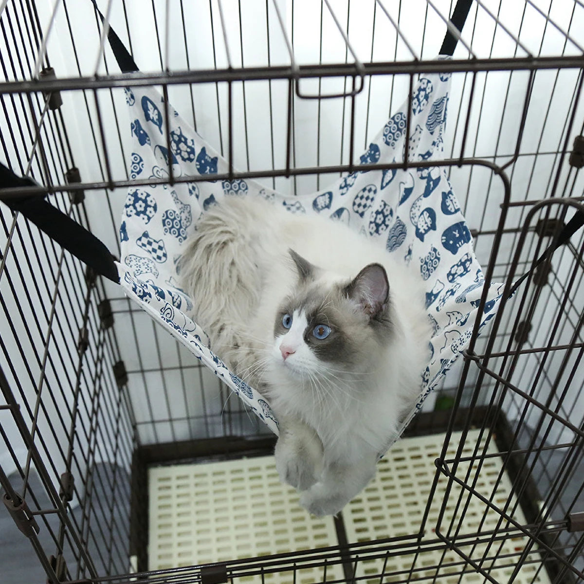 All-Season Cat Hammock for Cages, Durable Canvas & Linen, S/M/L Sizes, Easy Installation & Cleaning