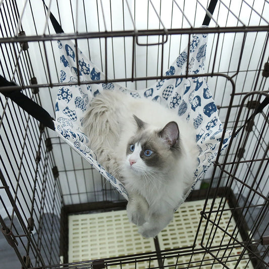 All-Season Cat Hammock for Cages, Durable Canvas & Linen, S/M/L Sizes, Easy Installation & Cleaning