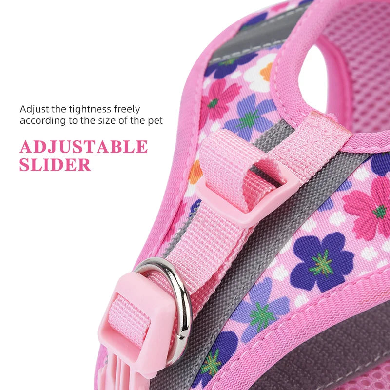 HP386--Pet cat & dog printed vest style harness, 360° fit to the pet's body shape, 1.5-meter dog rope