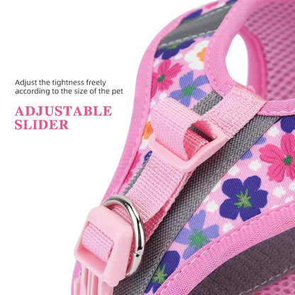 HP386--Pet cat & dog printed vest style harness, 360° fit to the pet's body shape, 1.5-meter dog rope