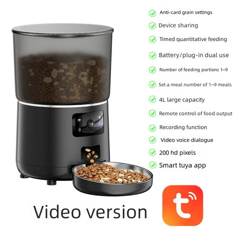 Cat Automatic Smart Feeder with WiFi Remote Camera 4L Large Capacity Puppy Pet Food Dispenser Feeder Accessories for Cat Dog