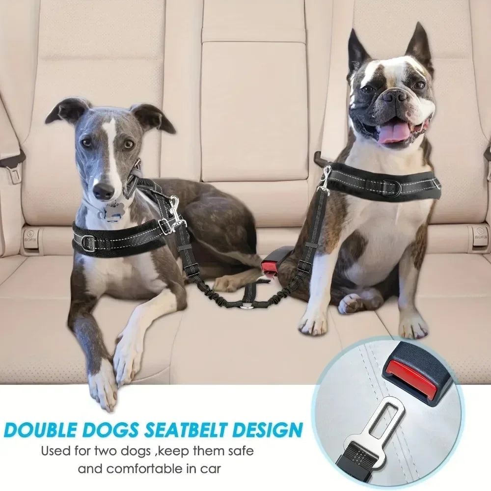 Adjustable Elastic Car Harness Seat Belt with Shock Double Dog Safety Seat Belt Reflective Dog Car Restraint for Pet Safety Belt