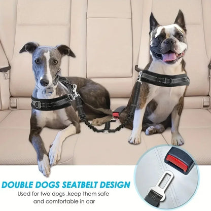 Adjustable Elastic Car Harness Seat Belt with Shock Double Dog Safety Seat Belt Reflective Dog Car Restraint for Pet Safety Belt