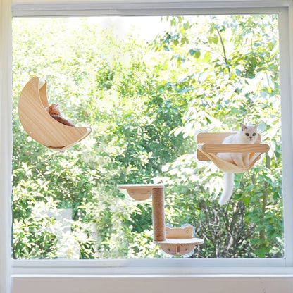 Wooden Cat Window Hammock with Suction Cups - Hanging Swing Bed Perch for Cats & Small Dogs | Space-Saving Pet Lounger