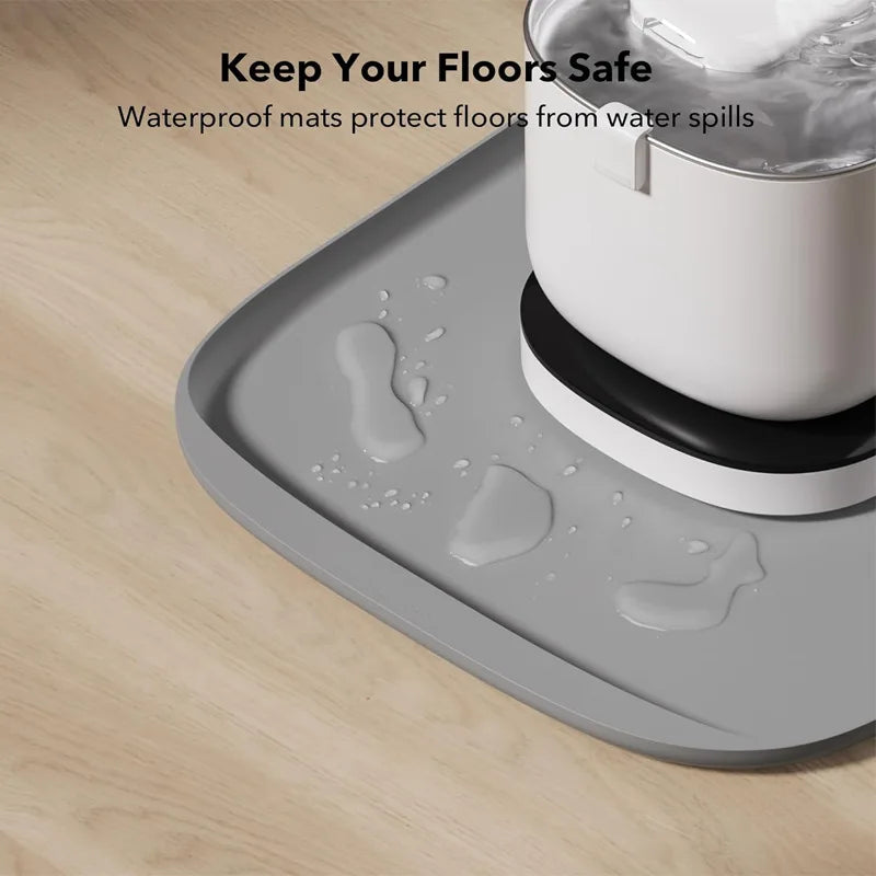 Silicone Pet Feeding Mat, Anti Slip Cat/Dog Food Tray With Raised Edges, Automatic Feeder And Water Dispenser Feeding Mat