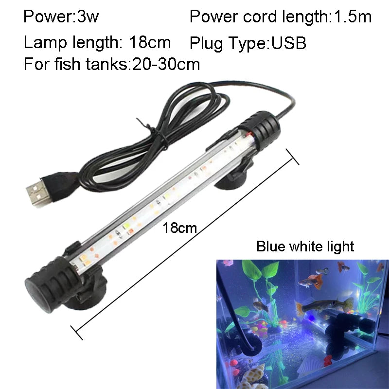 18-58cm USB Plug Aquarium Light LED Waterproof Fish Tank Light Underwater Lighting Submersible Lamp Plant Grow Lamp 110-240V