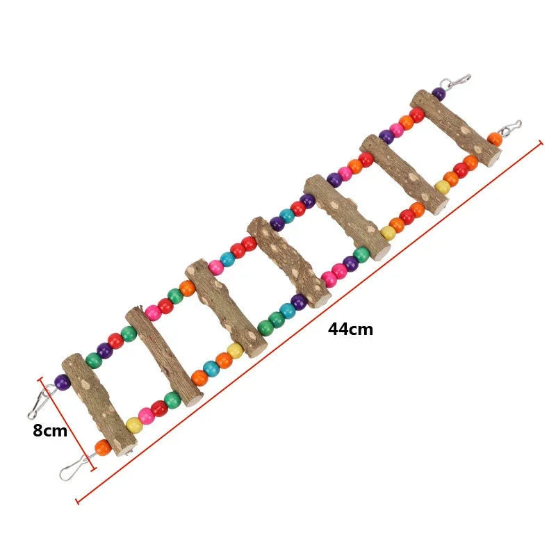 3/5/7 Ladder Birds Pet Parrot Ladders Climbing Toy Natural Wood Hanging Colorful Ball Toy for Conures Parakeets Cockatiels D9253
