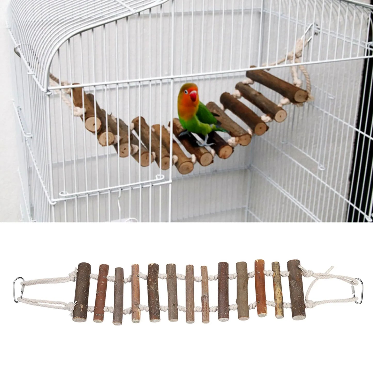 Parrot Natural Rope Wood Ladder Swing Toy Hanging Climbing Bridge Bird Pet Chewing Toys for Parrots Hamster