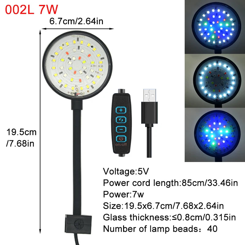 USB Aquarium LED Lamp Fish Tank Light Decor Aquatic Plant Multiple Modes Dimmable Lightness Full Spectrum Mini Clip Light 5V