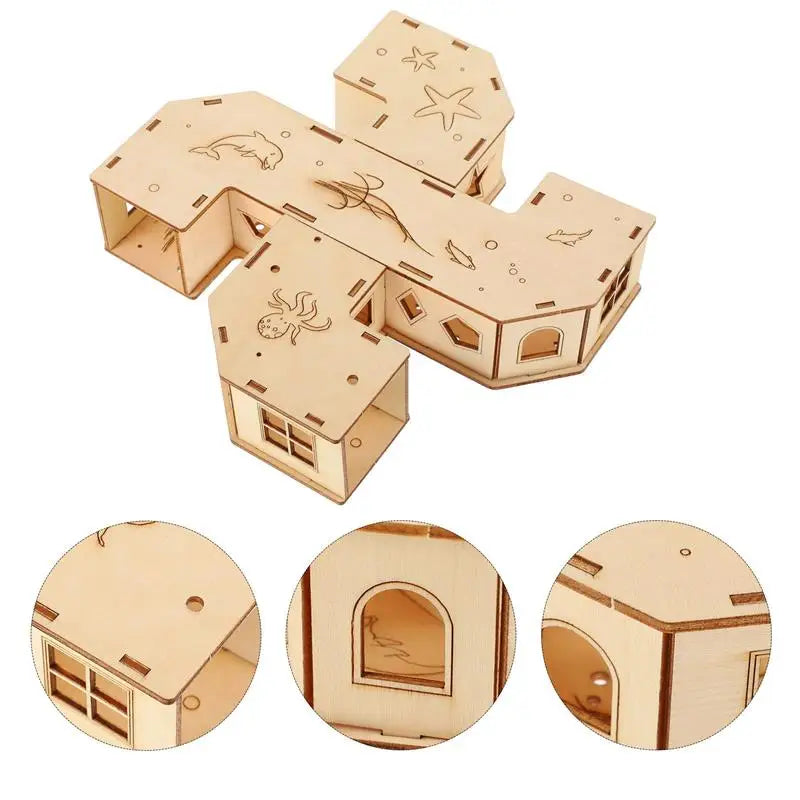 Hamster Toy Tunnel Maze Pet House Hideoutanimal Wooden Tunnels Castle Labyrinth Tube Supplies Gerbil Tubes Chew Hideaway Wood