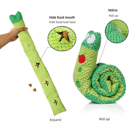 Dog Puzzle Feeder Interactive Toy Indestructible Plush Sound Squeak Puppy Toys For Resistant Foldable Snail Dogs Supplies