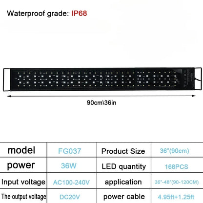 Aquarium Light 24/7 DIY Auto On Off LED Full Spectrum Lighting Fish Tank Lamp with Dimmer 75-90cm IP68 Waterproof for Freshwater