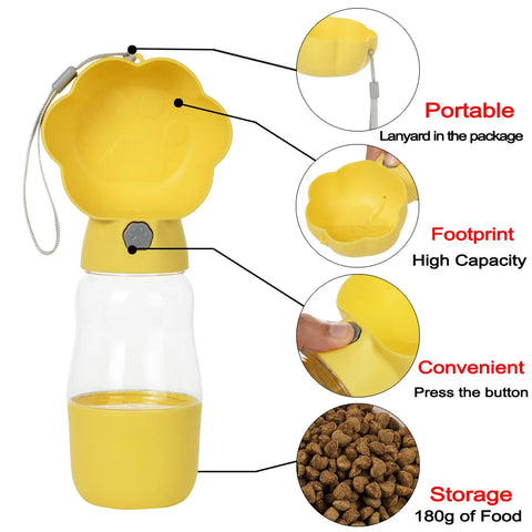 Portable Dog Water Bottle for Small Large Dogs Cats Leakproof Puppy 2 in 1 Water Food Container Chihuahua Bulldog Pet Supplies