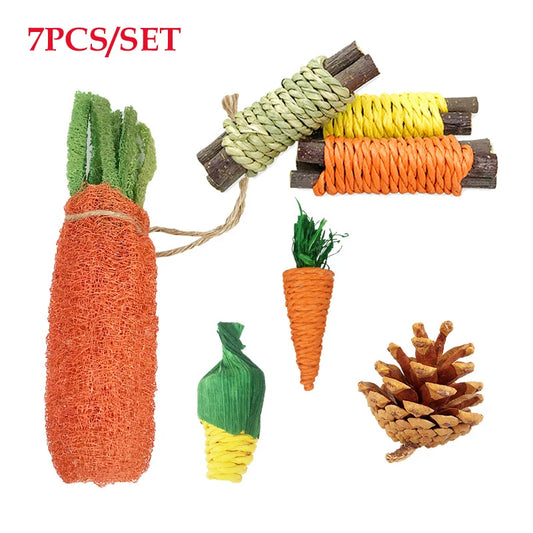 31/14/9/7pcs Guinea Pig Rabbit Chew Toys Tooth Cleaning Toy for Bunny Hamster Molar Toys for Teeth Health Rabbit Accessories