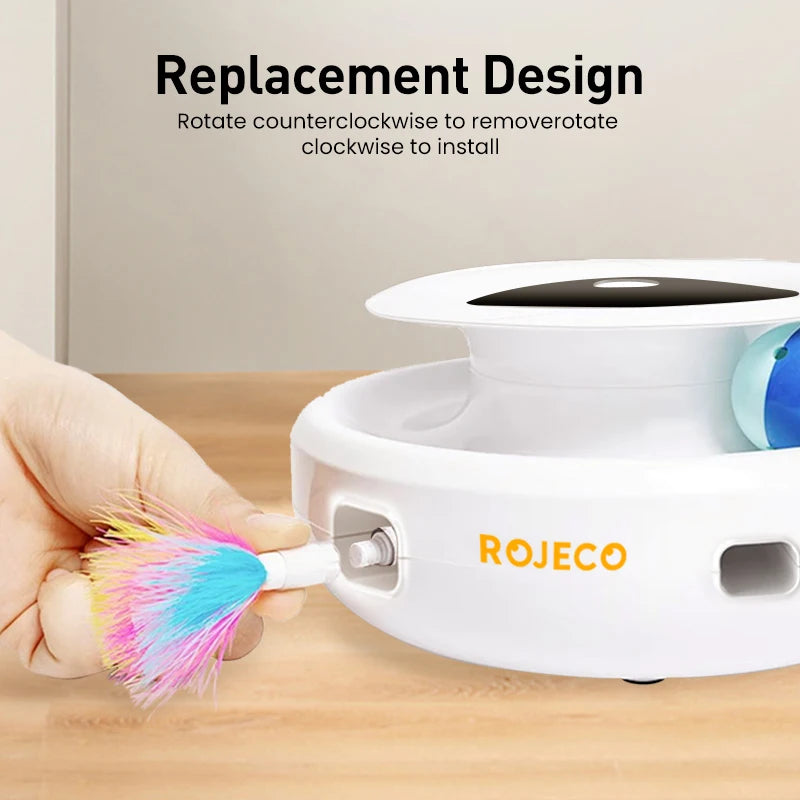 ROJECO 2 in 1 Smart Cat Toys Automatic Feather Fun Ball Toy Set 5 Modes Electronic Interactive Cat Toy Accessories