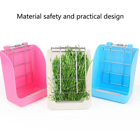 Rabbit Feeder Holder Hay Feeding Dispenser Container For Rabbit Guinea Pig Small Animals Hanging Cage Fixed Food Basin