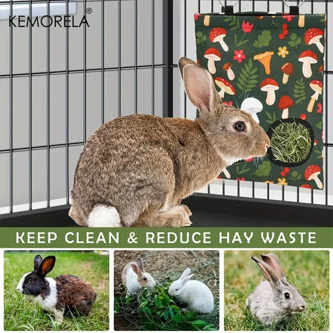 KEMORELA 1/2PCS Rabbit Hay Feeder Bag with 2 Holes Guinea Pig Hanging Hay Feeding Bag Storage for Chinchilla Hamster Bunny