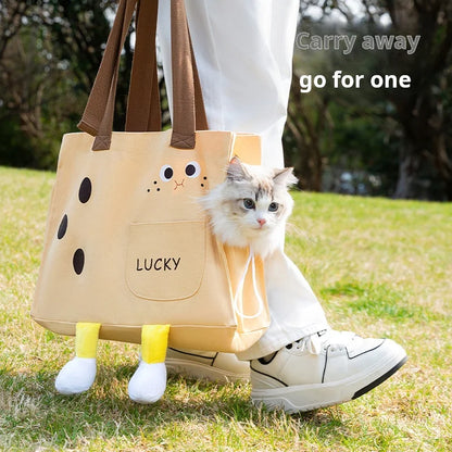 Going out pet walking doll funny canvas bag breathable cat bag dog crossbody bag cat going out bag is suitable for spring