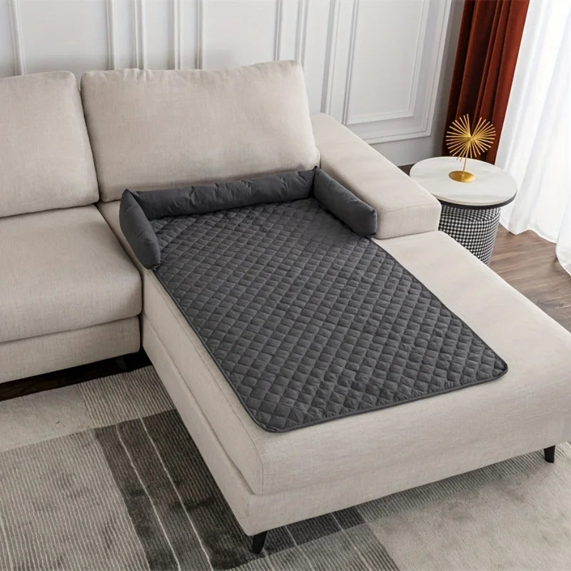 Pet Sofa Bed, Slip Resistant, Waterproof&Anti-Leakage, Washable Couch Protector with Removable Bolster Cushions, for Dogs, Cats