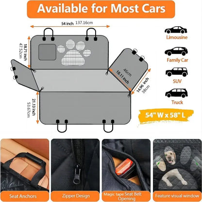 Dog Car Seat Cover for Back Seat 100% Waterproof Dog Car Hammock with Visual Mesh Window and Side Zipper Car Seat Protect