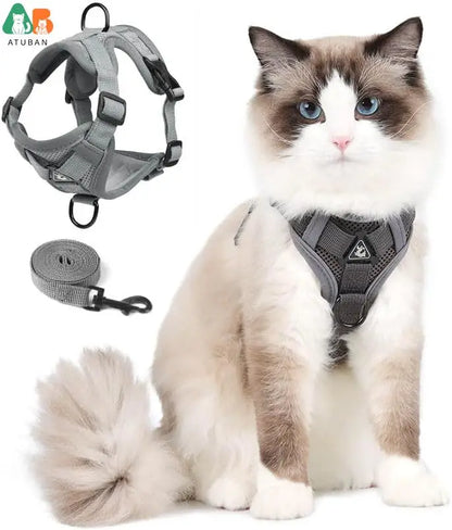 Cat Harness upgraded Escape Proof Adjustable Kitten Vest for Cat Outdoor Walking Reflective Strips for Dark Night