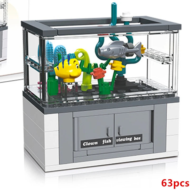 DIY Fish Tank Aquarium Turtle Lizard Lobster Clownfish Desktop Decoration Decorate Building Blocks Model Bricks Sets Kits Toys