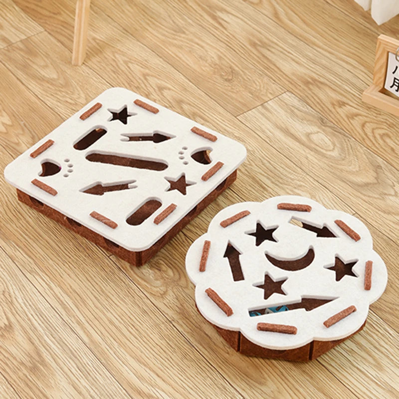 Booteely Cat Puzzle Toy Felt Puzzle Box Cat Exercise Toy with Ball Indoor Sports Entertainment Hunting Cat Toys for Indoor Cats