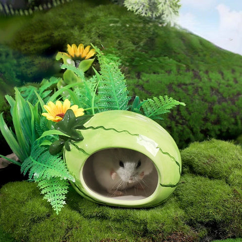 Small Animal Hideout Ceramic Hamster House Chinchilla Mini Hut Cave Cage Accessories for Dwarf Hamsters Gerbils and Hedgehog