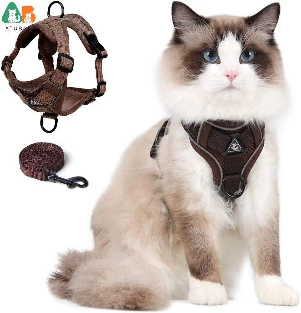 Cat Harness upgraded Escape Proof Adjustable Kitten Vest for Cat Outdoor Walking Reflective Strips for Dark Night