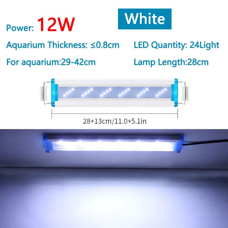 Extensible Waterproof Clip on Lamp For Fish Tank Super Slim Fish Tank Aquatic Plant Grow Aquarium LED Light 18-58cm