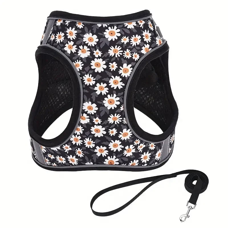HP386--Pet cat & dog printed vest style harness, 360° fit to the pet's body shape, 1.5-meter dog rope