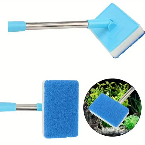 180° Adjust 55-95cm Telescopic Handle Cleaner Scrubber Aquarium Fish Tank Glass Window Algae Double-Sided Sponge Cleaning Brush
