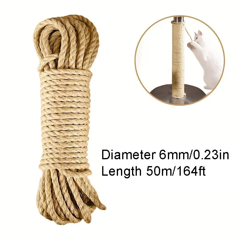 33/66/164ft Natural Sisal Rope Cat Scratcher Rope Tree Scratching DIY Toy Paw Claw Furniture Protector Scratching Post