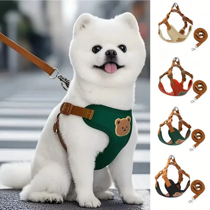 Adjustable Dog & Puppy Harness Leash Set with Breathable Vest and Chest Strap for Small to Medium Dogs