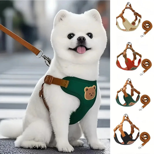 Adjustable Dog & Puppy Harness Leash Set with Breathable Vest and Chest Strap for Small to Medium Dogs