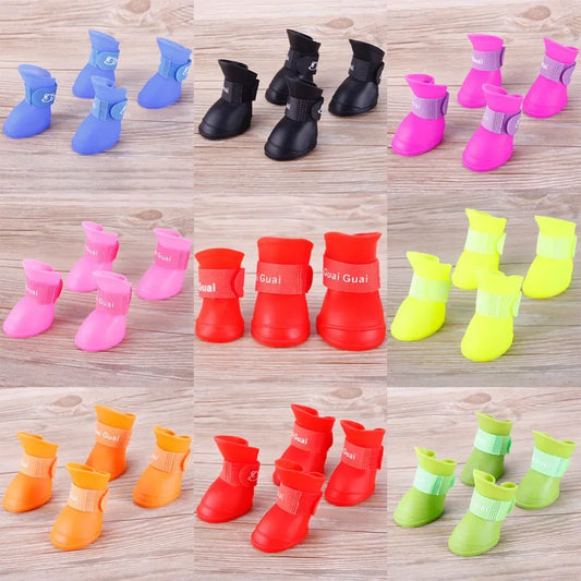 4PCS/SET Dog Boots for Small Dogs  Summer Pet Dog Shoes Waterproof Pet Rain Shoes for Dog Puppy Rubber Boots Durable Shoes