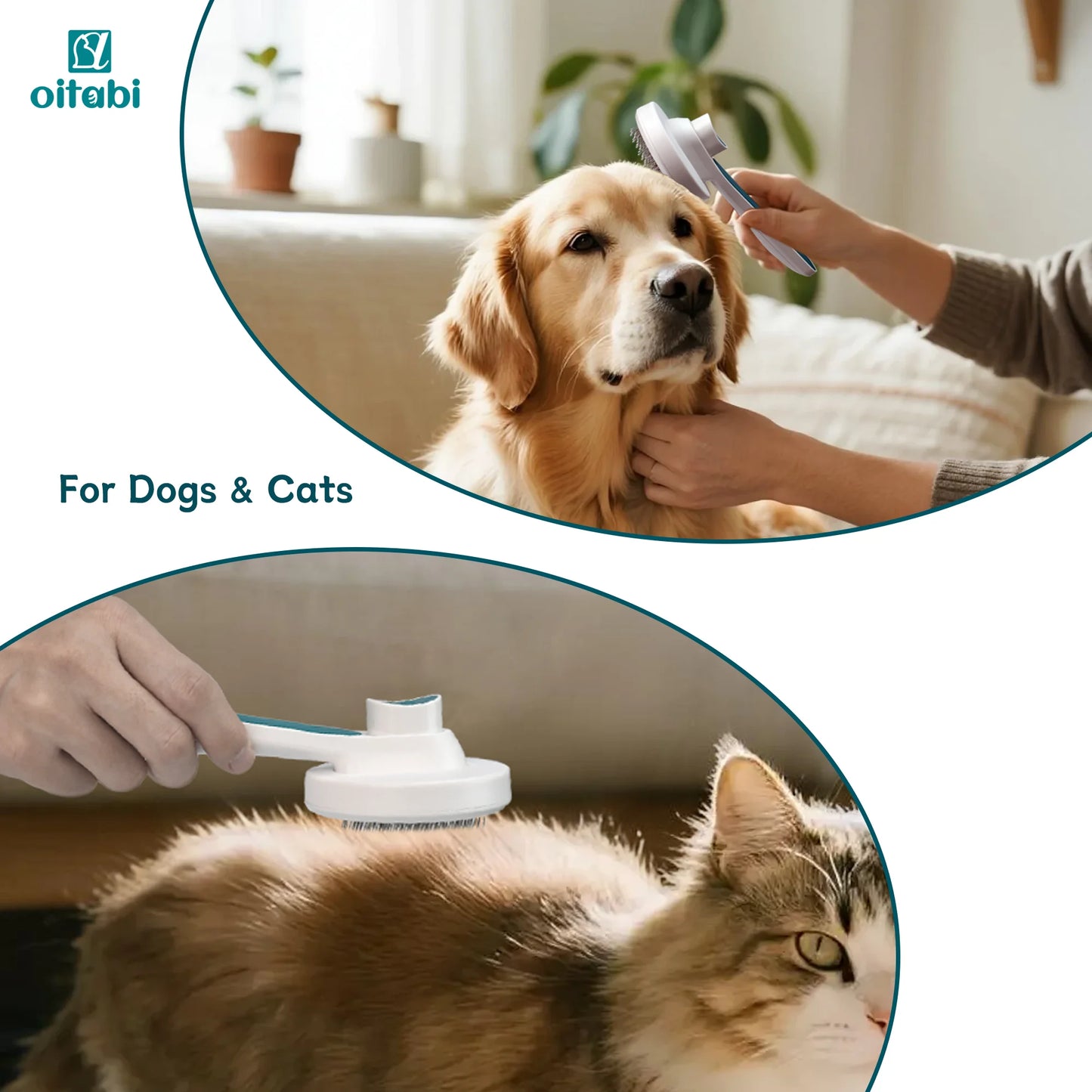 Oitabi Self Cleaning Brush for Dogs and Cats, Pet Hair Brush for Shedding Long & Short Hair, Easy Clean Retractable Hair Removal
