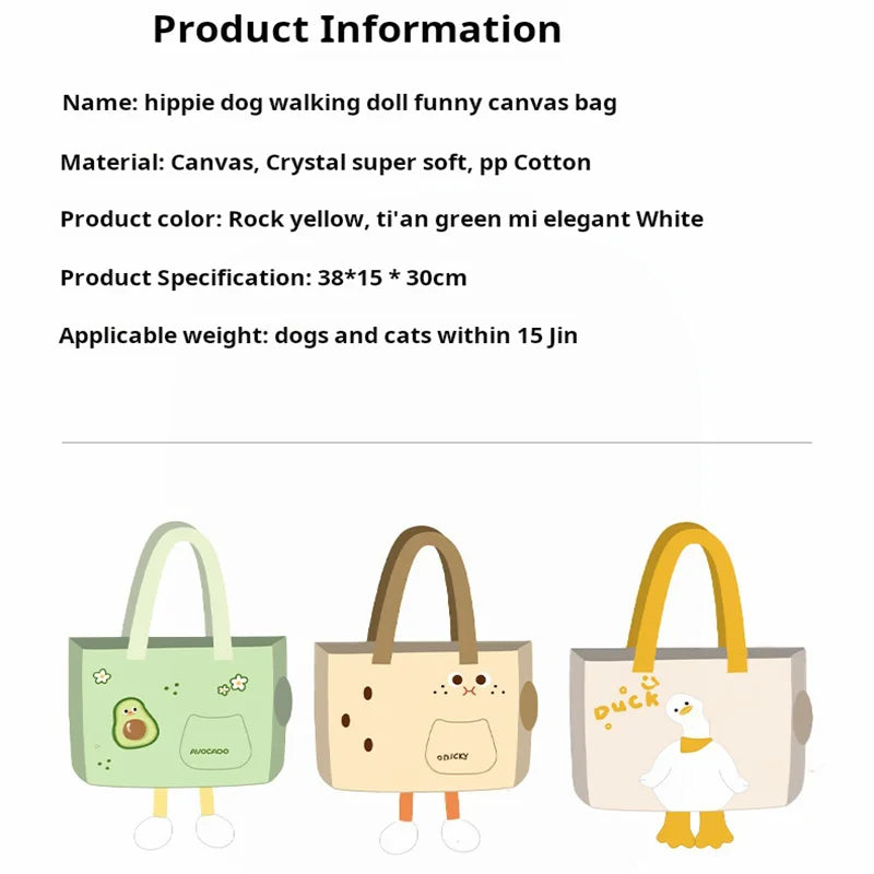 Going out pet walking doll funny canvas bag breathable cat bag dog crossbody bag cat going out bag is suitable for spring