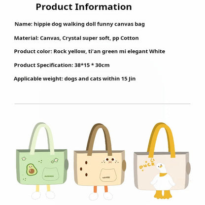 Going out pet walking doll funny canvas bag breathable cat bag dog crossbody bag cat going out bag is suitable for spring