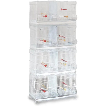 Set of 4 Stackable Breeding Bird Cage for Canary Finch Small Birds (White)