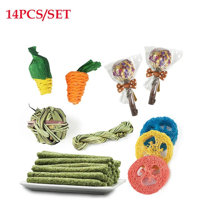 31/14/9/7pcs Guinea Pig Rabbit Chew Toys Tooth Cleaning Toy for Bunny Hamster Molar Toys for Teeth Health Rabbit Accessories