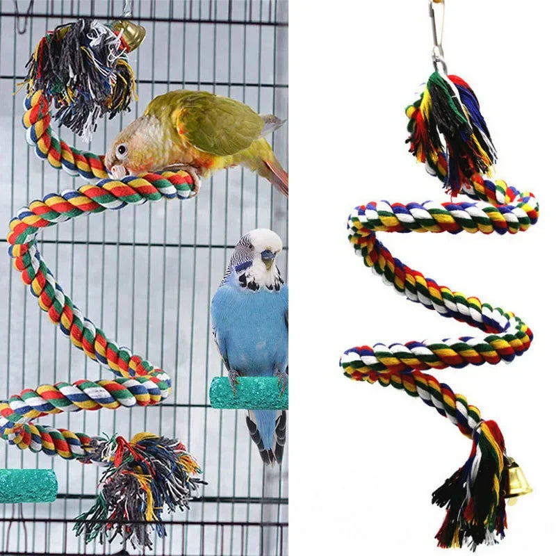Bird Toys Parrot Climbing Rope Birdcage Suspension Pole Cotton Rope Swivel Ladder Parakeet Training Chew Toys Pet Supplies