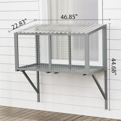 Wooden Catio, Weatherproof Outdoor Cat Enclosure with Galvanized Mesh and PVC Corrugated Tiles, Cat Window Perch