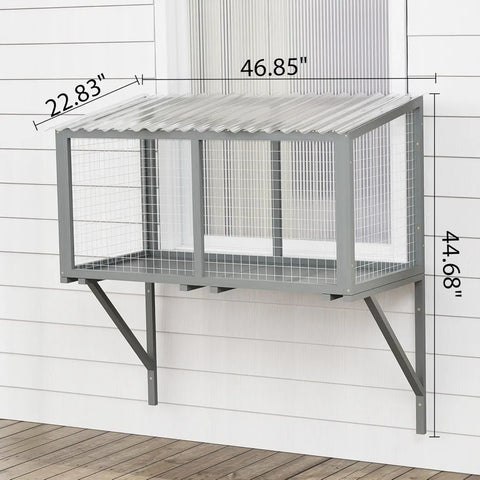 Wooden Catio, Weatherproof Outdoor Cat Enclosure with Galvanized Mesh and PVC Corrugated Tiles, Cat Window Perch